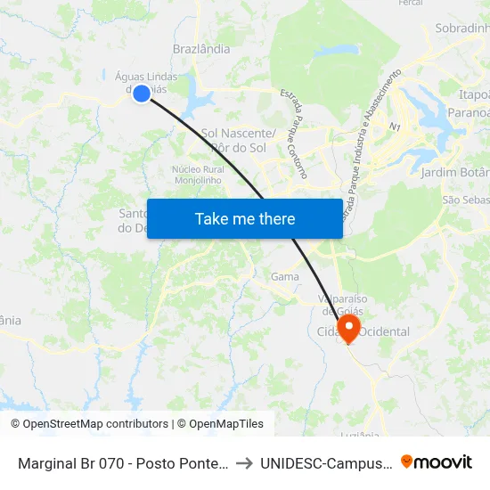 Marginal Br 070 - Posto Ponteio to UNIDESC-Campus 1 map
