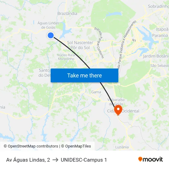 Av Águas Lindas, 2 to UNIDESC-Campus 1 map