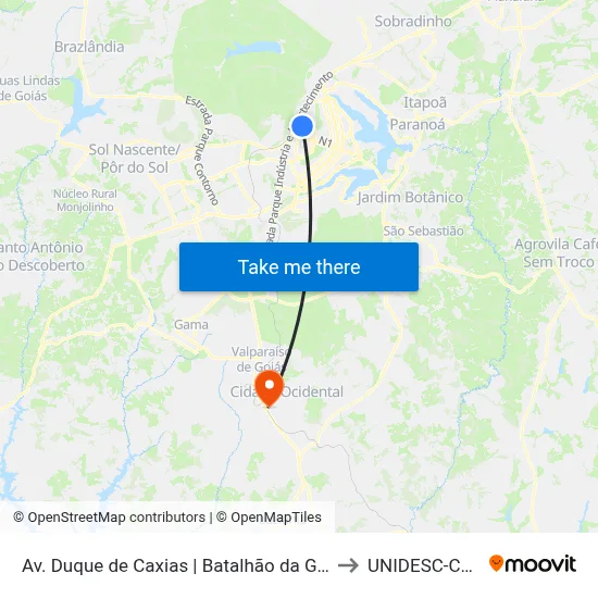 Av. Duque de Caxias | Batalhão da Guarda Presidencial to UNIDESC-Campus 1 map