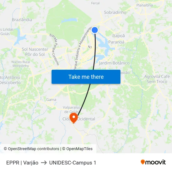EPPR | Varjão to UNIDESC-Campus 1 map