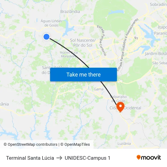 Terminal Santa Lúcia to UNIDESC-Campus 1 map