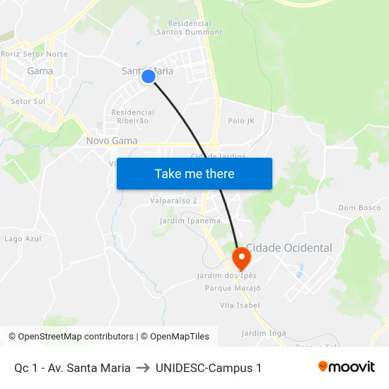 Qc 1 - Av. Santa Maria to UNIDESC-Campus 1 map