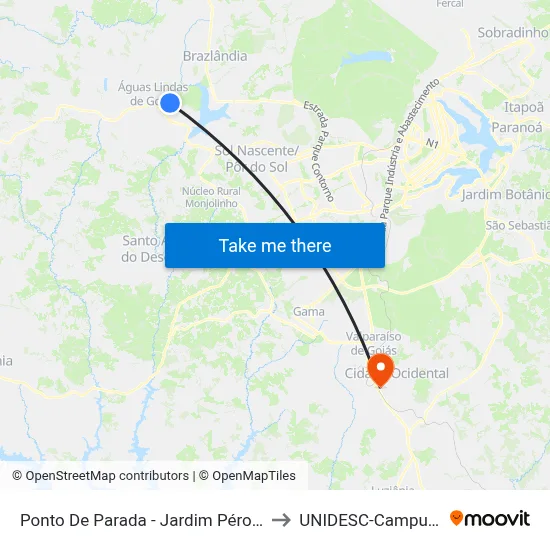 Ponto De Parada - Jardim Pérola II to UNIDESC-Campus 1 map