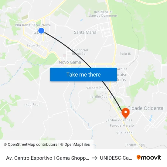 Av. Centro Esportivo | Gama Shopping / Bezerrão to UNIDESC-Campus 1 map
