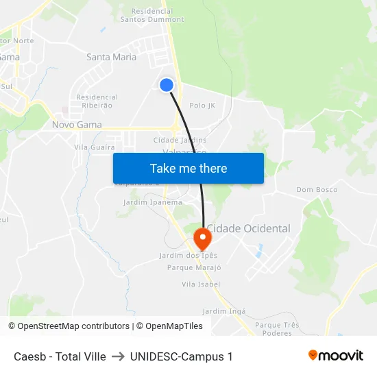 Caesb - Total Ville to UNIDESC-Campus 1 map