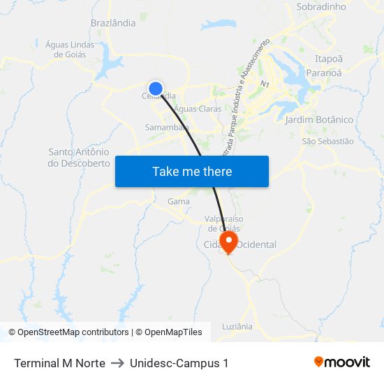 Terminal M Norte to Unidesc-Campus 1 map