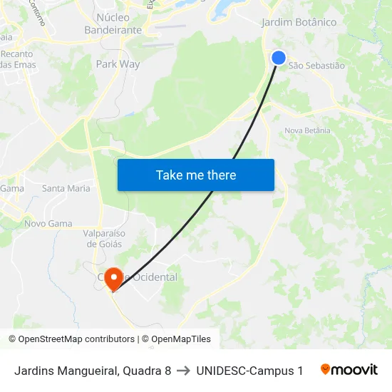 Jardins Mangueiral, Quadra 8 to UNIDESC-Campus 1 map