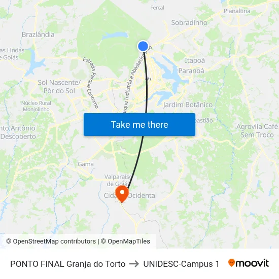PONTO FINAL Granja do Torto to UNIDESC-Campus 1 map
