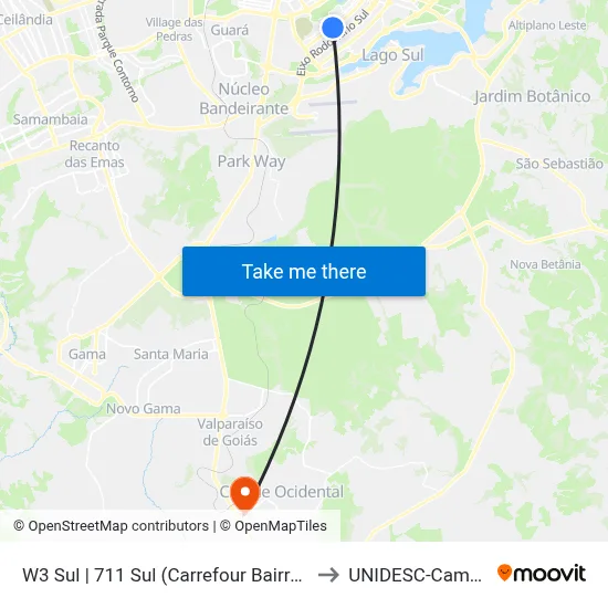 W3 Sul | 711 Sul (Carrefour Bairro / UPIS) to UNIDESC-Campus 1 map
