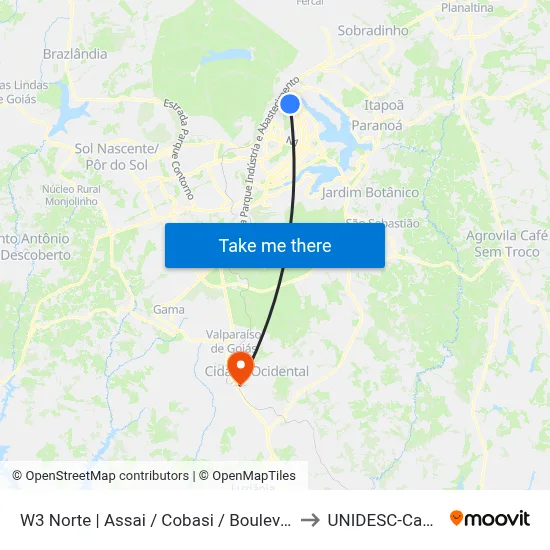W3 Norte | Assai / Cobasi / Boulevard Shopping to UNIDESC-Campus 1 map