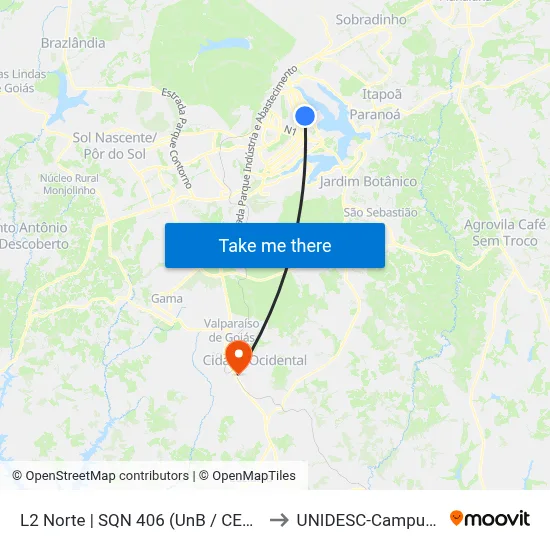 L2 Norte | SQN 406 (UnB / CEAN) to UNIDESC-Campus 1 map