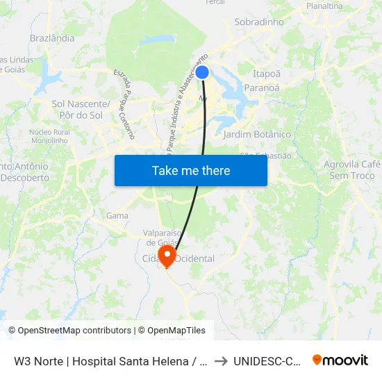 W3 Norte | Hospital Santa Helena / Santa Lúcia Norte to UNIDESC-Campus 1 map