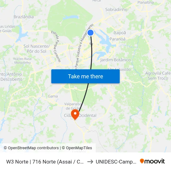 W3 Norte | 716 Norte (Assai / Cobasi) to UNIDESC-Campus 1 map