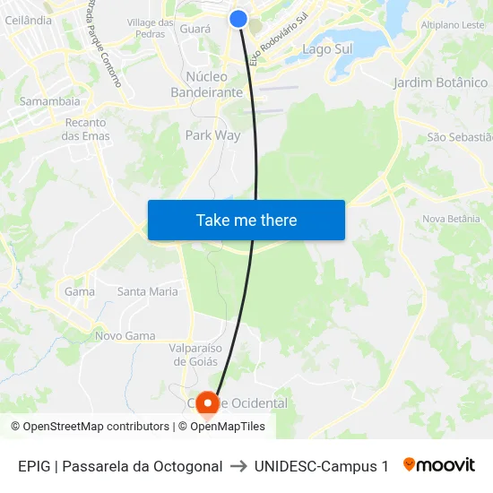 EPIG | Passarela da Octogonal to UNIDESC-Campus 1 map