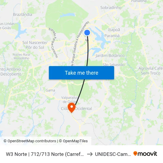 W3 Norte | 712/713 Norte (Carrefour Bairro) to UNIDESC-Campus 1 map
