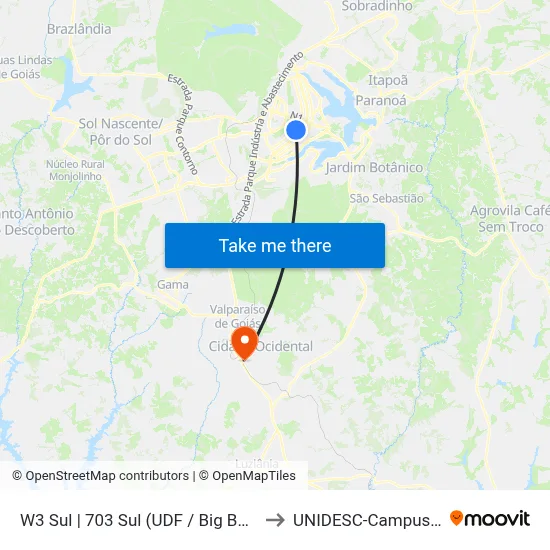 W3 Sul | 703 Sul (UDF / Big Box) to UNIDESC-Campus 1 map
