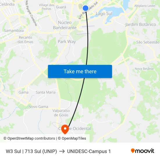 W3 Sul | 713 Sul (UNIP) to UNIDESC-Campus 1 map