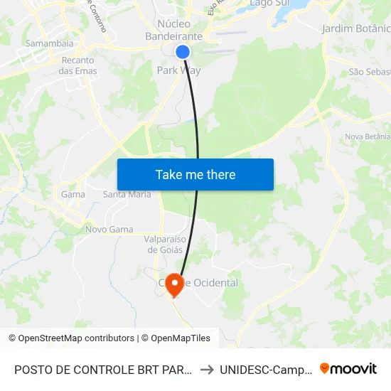 POSTO DE CONTROLE BRT PARK WAY to UNIDESC-Campus 1 map