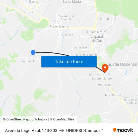 Avenida Lago Azul, 143-303 to UNIDESC-Campus 1 map