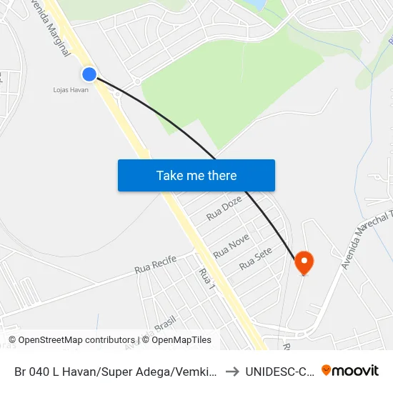 Br 040 L Havan/Super Adega/Vemkitem (Sentido Luziânia) to UNIDESC-Campus 1 map