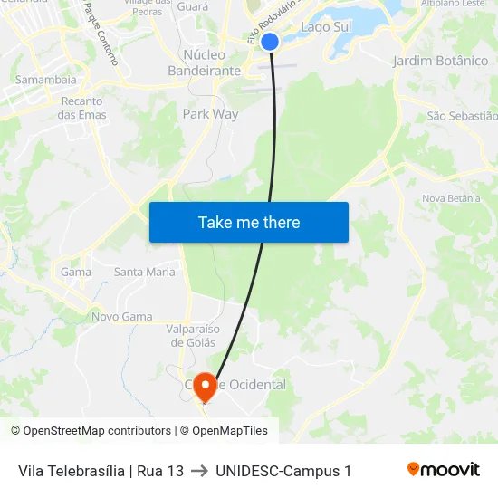 Vila Telebrasília | Rua 13 to UNIDESC-Campus 1 map