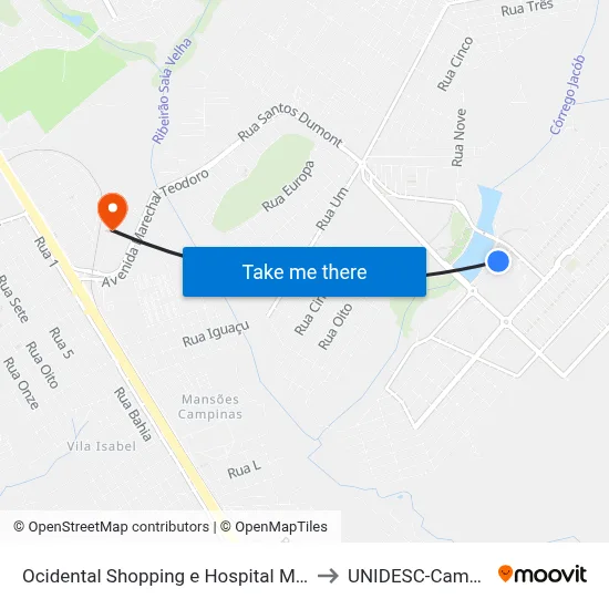 Ocidental Shopping e Hospital Municipal to UNIDESC-Campus 1 map
