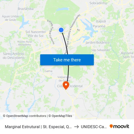 Marginal Estrutural | St. Especial, Qd. 1 (Passarela) to UNIDESC-Campus 1 map