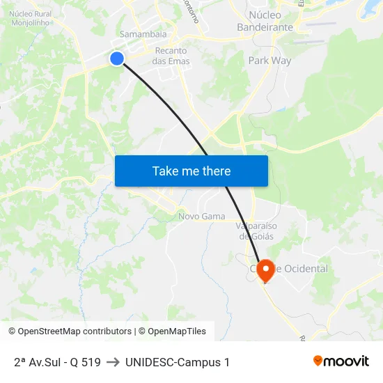 2ª Av.Sul - Q 519 to UNIDESC-Campus 1 map