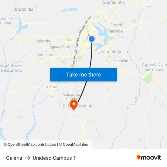 Galeria to Unidesc-Campus 1 map