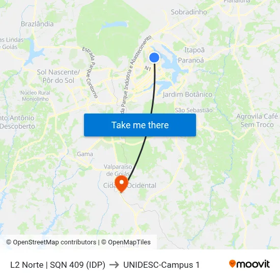 L2 Norte | SQN 409 (IDP) to UNIDESC-Campus 1 map