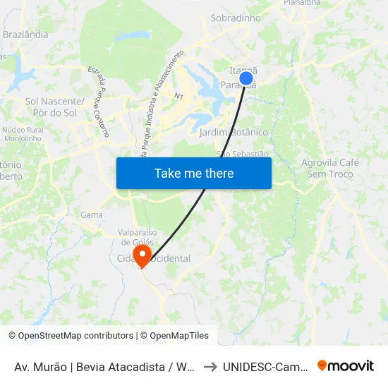 Av. Murão | Bevia Atacadista / World Gym to UNIDESC-Campus 1 map