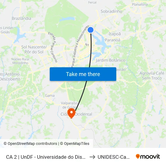 CA 2 | UnDF - Universidade do Distrito Federal to UNIDESC-Campus 1 map