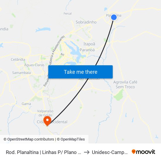 Rod. Planaltina | Linhas P/ Plano Piloto to Unidesc-Campus 1 map