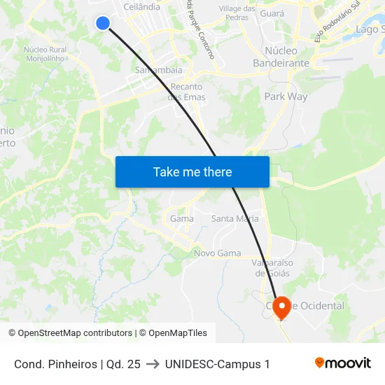 Cond. Pinheiros | Qd. 25 to UNIDESC-Campus 1 map
