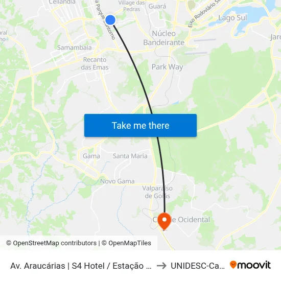 Av. Araucárias | S4 Hotel / Estação Concessionárias to UNIDESC-Campus 1 map