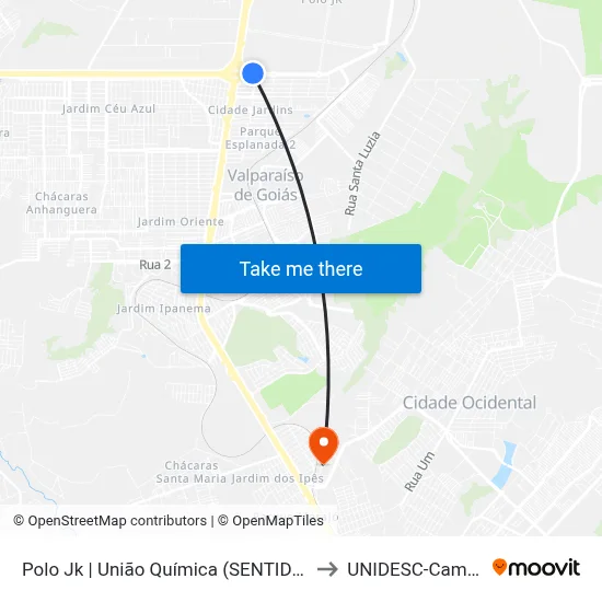 Polo Jk | União Química (SENTIDO GAMA) to UNIDESC-Campus 1 map