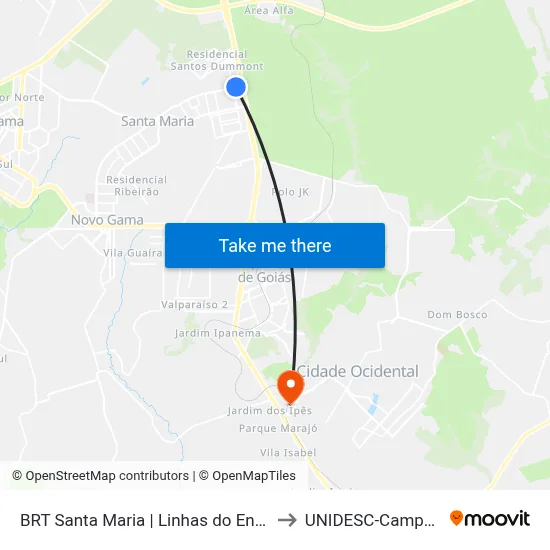 BRT Santa Maria | Linhas do Entorno to UNIDESC-Campus 1 map