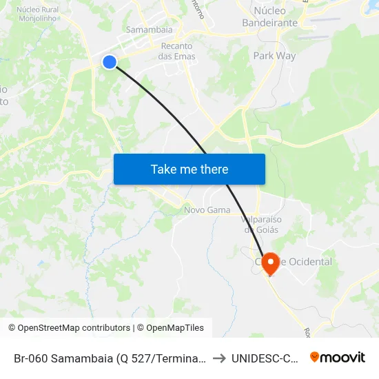 Br-060 Samambaia (Q 527/Terminal Samambaia Sul) to UNIDESC-Campus 1 map