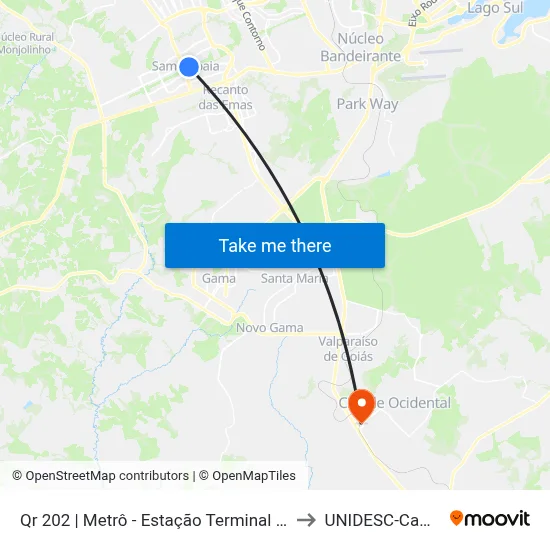 Qr 202 | Metrô - Estação Terminal Samambaia to UNIDESC-Campus 1 map