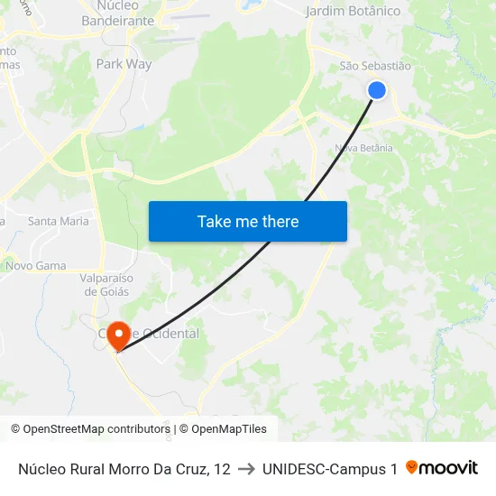 Núcleo Rural Morro Da Cruz, 12 to UNIDESC-Campus 1 map
