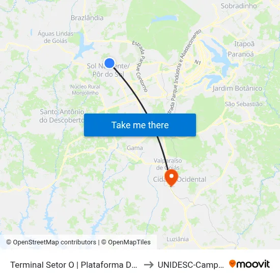 Terminal Setor O | Plataforma Dourada to UNIDESC-Campus 1 map