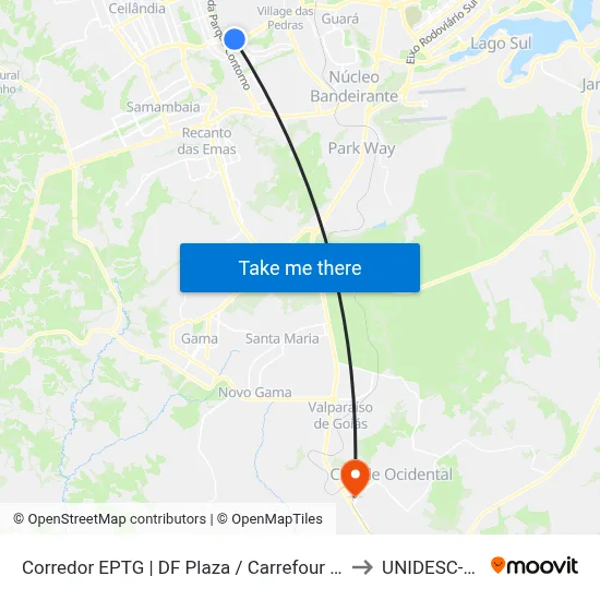 Corredor EPTG | DF Plaza / Carrefour / Sam's Club (Sentido BSB) to UNIDESC-Campus 1 map