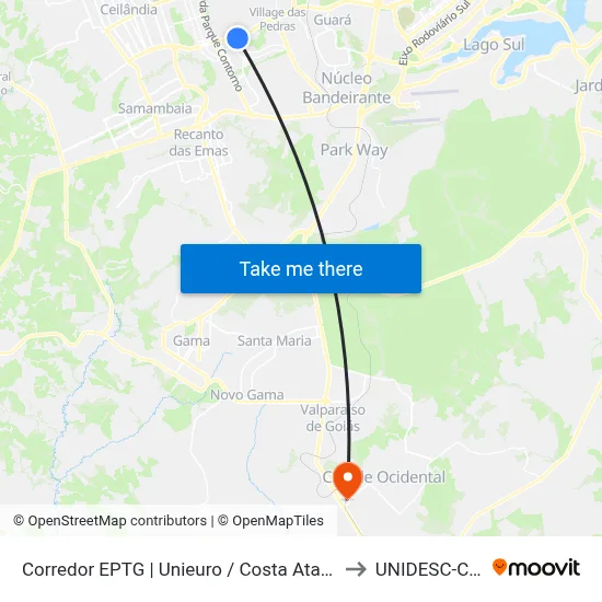 Corredor EPTG | Unieuro / Costa Atacadista (Sentido Tag.) to UNIDESC-Campus 1 map