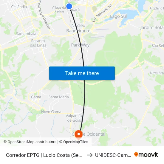 Corredor EPTG | Lucio Costa (Sentido Tag.) to UNIDESC-Campus 1 map