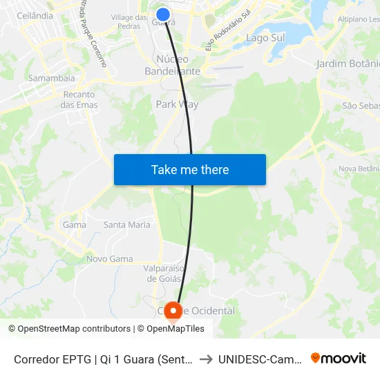 Corredor EPTG | Qi 1 Guara (Sentido Tag.) to UNIDESC-Campus 1 map