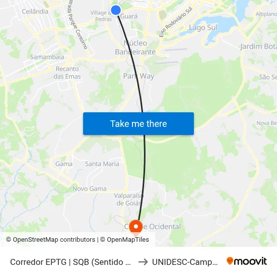 Corredor EPTG | SQB (Sentido Tag.) to UNIDESC-Campus 1 map