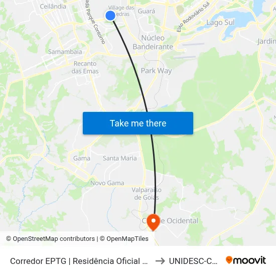 Corredor EPTG | Residência Oficial GDF (Sentido BSB) to UNIDESC-Campus 1 map