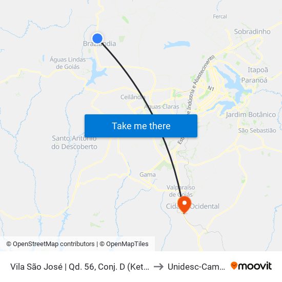 Vila São José | Qd. 56, Conj. D (Ketlen Farma) to Unidesc-Campus 1 map