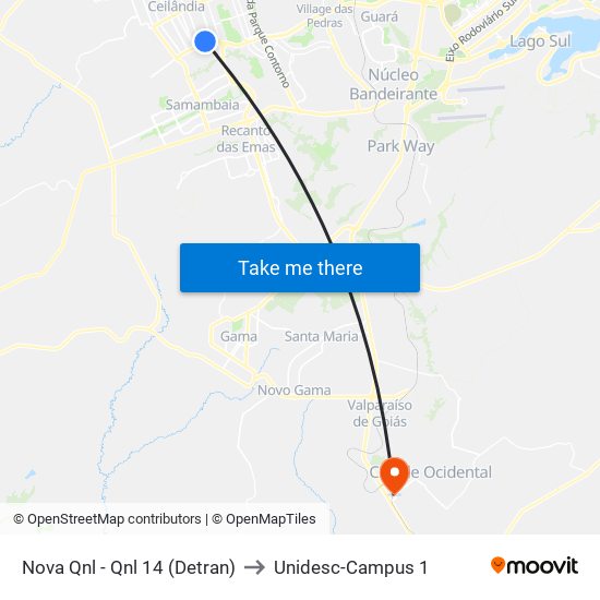 Nova Qnl - Qnl 14 (Detran) to Unidesc-Campus 1 map