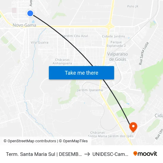 Term. Santa Maria Sul | DESEMBARQUE to UNIDESC-Campus 1 map